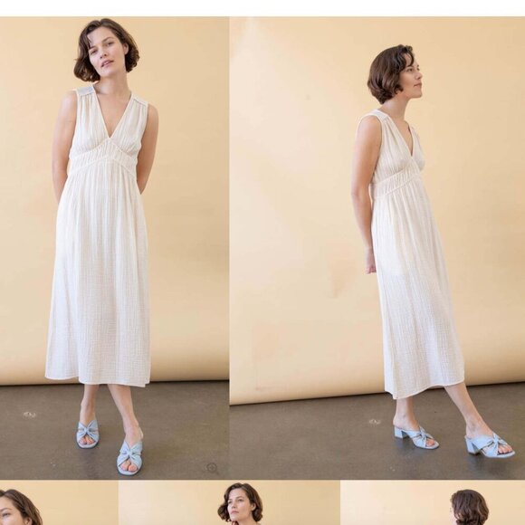 Xirena Midi Arwen Dress Oyster Off White 100% Cotton Size Medium - Picture 1 of 11
